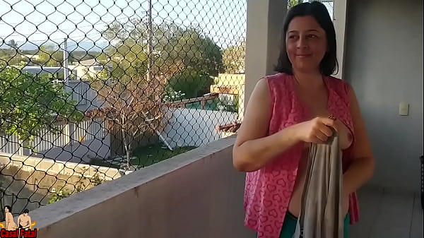 I Taped My Wife Showing Her Tits On The Balcony For Delivery Guys thumbnail