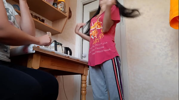 Fucked sister's friend in the kitchen while sister was in another room