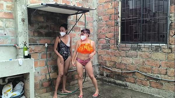 My neighbor s_diplomacy ends in an exciting way We gettogether in theshower_and get_excited_while wespray water on_our skin