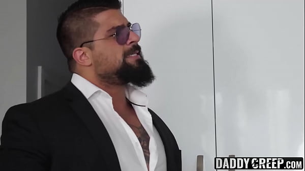 Inked daddy with big muscles seduces stepson into sucking him off and drills his tight ass raw. 