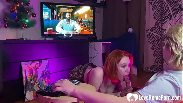 Babe sucks me_off while I watch TV