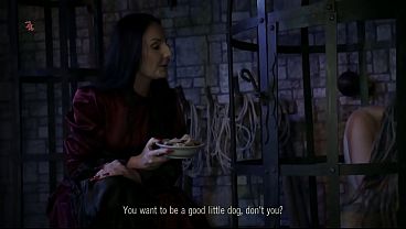 Fina wird nackt im K&auml;fig gehalten und schleimt aus ihrem Mund als sie gierig Futter aus der Hand der Gr&auml;fin frisst (preview) 