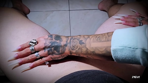 Handjob with long nails and multiple cumshot