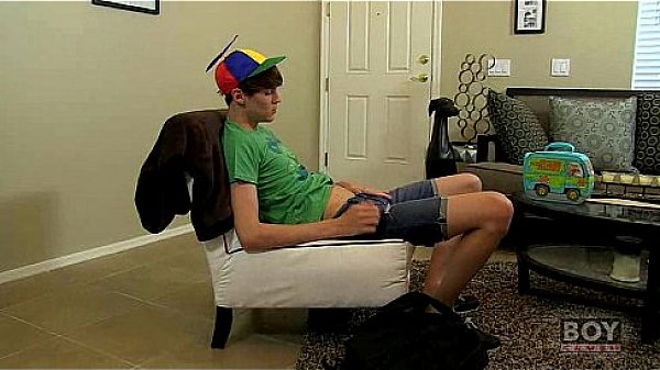 Smooth school twink strokes cock 