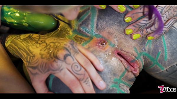 Inked Girls Take On Huge Toys, Getting Their Holes Gaped Wide thumbnail