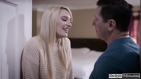 Teen stepdaughter asks stepdad to impregnate her and sucks his big cock.He gives her oral sex and then fucks her as the small tits blonde masturbates 