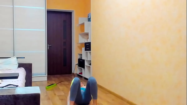 Wet sexy Myla Angel performs Gymnastics in sportwear and naked,tits sucking,naked walking!