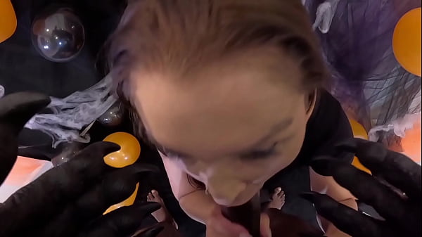 Lobisomem fodi a mulher ab&oacute;bora na noite de halloween nem o cuzinho dela escapa da pica preta 