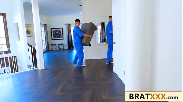 Tiny hijab hottie double teamed by hung movers in her new home