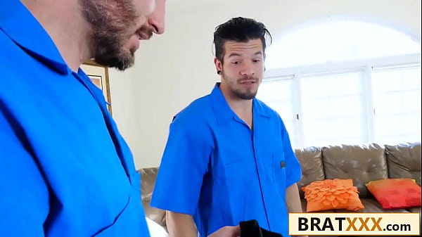 Tiny hijab hottie double teamed by hung movers in her new home