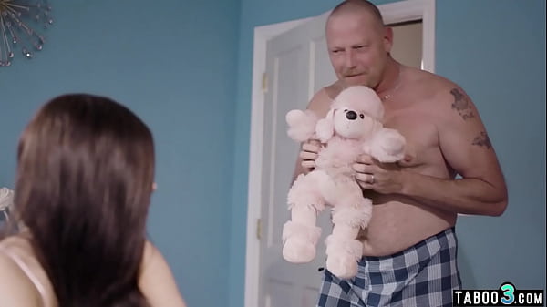 Busty brunette teen riding on a perverted old cock 