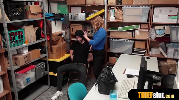 Hot blonde MILF female security_guard fuck a thief_guy