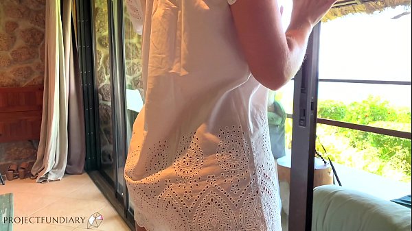 Enjoy your wife and press her tits against the window