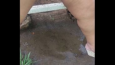 I catch beruka urinating and she lets me see her enormous pussy 