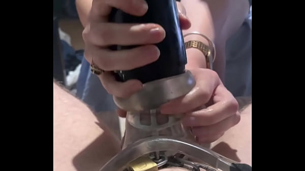 Play MP4 - Caged cock teased and denied inside a cock sleeve