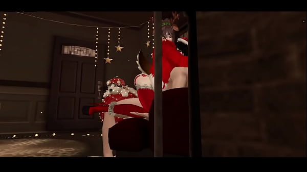 girlfriend dresses sexy for him at Christmas. 