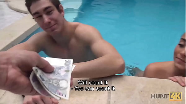 HUNT4K. Swimming pool is a nice place for guy to fuck boys GF for cash 