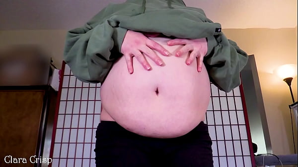 Worship my soft jiggly belly squeezing dropping and bouncing to make this chubby belly ripple clara crisp shows off soft round belly 