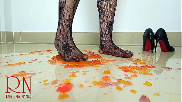 Sweet jeles destroying with high heels shoes on the floor c1 