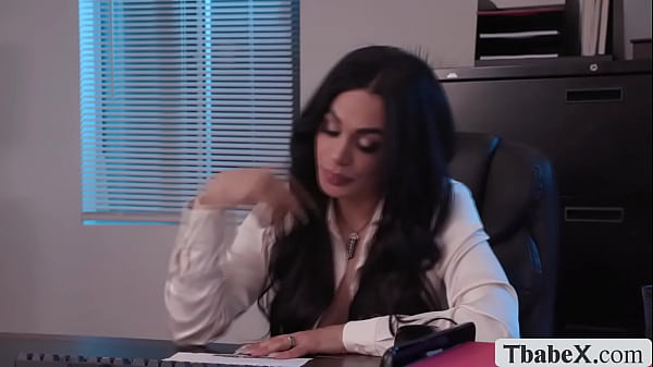 Busty shemale boss Eva Maxim is bored in the office, she wants some pleasure so she order her employee 