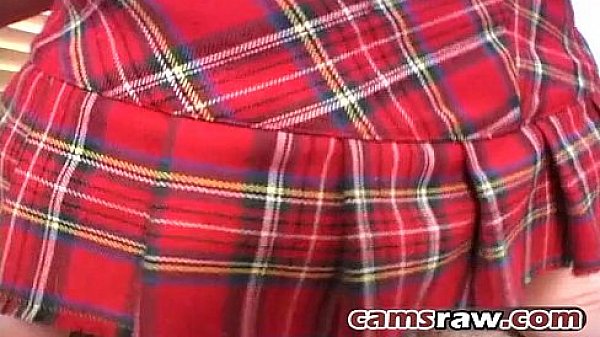 Babe in skirt testing dildo on her tight asshole