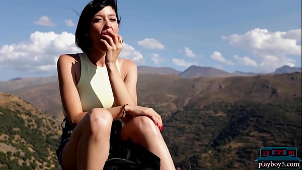 Play MP4 - Spanish small tits model Sophia Sohnel gets naked outdoor in the mountains