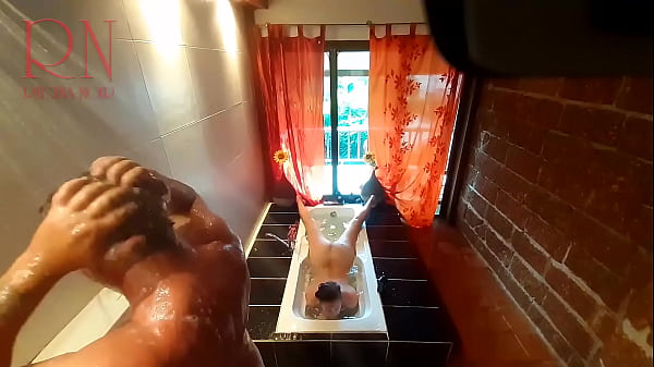 Peep. Voyeur. Housewife washes in the shower with soap, shaves_her pussy in the bath.Cam 2