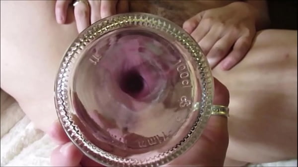 Monster Glass Bottle Insertion in Sexy HairyPussy