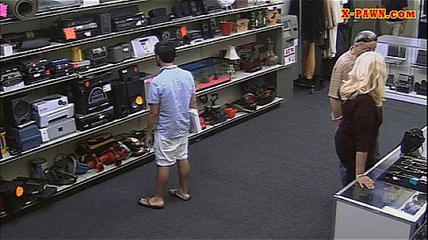 Blonde milf pawns her pussy and pounded in storage room 