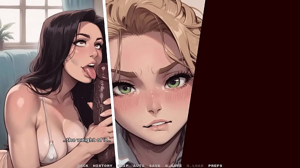 Big black cock fucks stepmom while blonde teen watches hentai game 