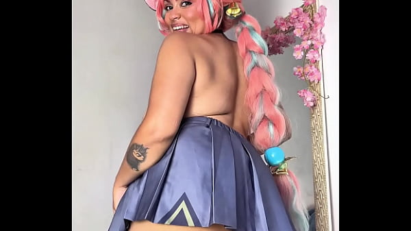 Cute chubby varessa cosplayer striptease massive farts in mini skirt then naked 
