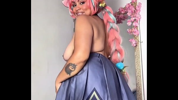 Cute chubby varessa cosplayer striptease massive farts in mini skirt then naked