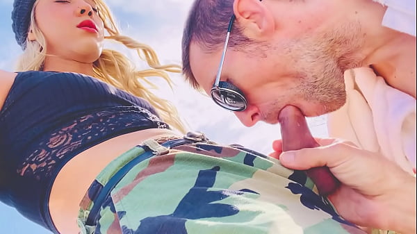 Boy sucking Trans girlfriend cock in public 