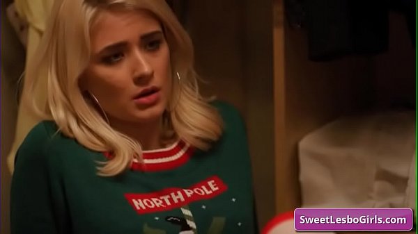 Amazing lesbo teenagers making out after they switch gifts on Christmas Eve 