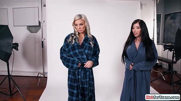 Big tits tgirl Brittney Kade drops her robe to fuck her busty milf fellow model Kenzie Taylor.The shemales kissed and deepthroat facefucks the blonde 