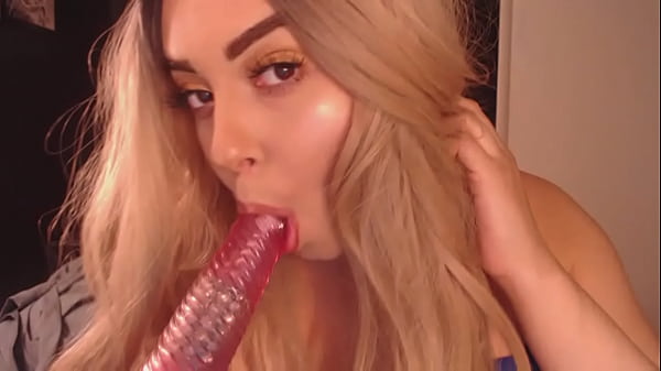 Blonde babe sucking on toy teasing you