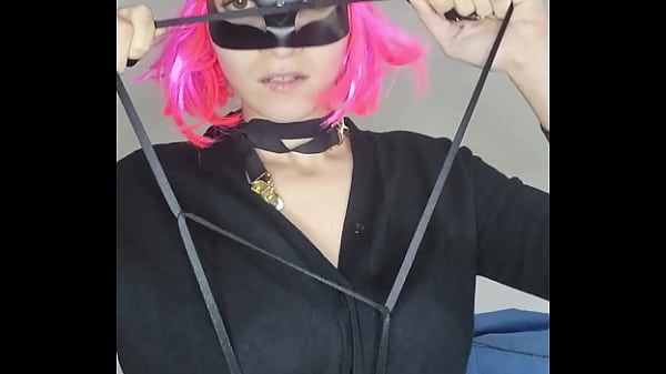 Look how horny i am with my kitty mask and my big natural tits