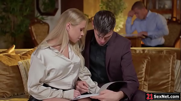 Big tits blonde applicant seducing the staff during gives guy joins the threesome and double penetrate her ass and pussy