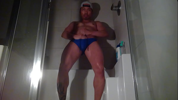 Oiled Up, Jerking off and Cumming Before  Shower 