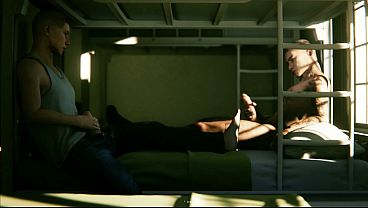 Мы подрочили в казарме с товарищем, а затем он трахнул нас большим членом, анимация из игры 