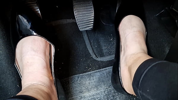Riding In Shiny Black Ballet Flats And Tight Black Leggings - Double Shot - Amazing Italian Pedal Pumping thumbnail