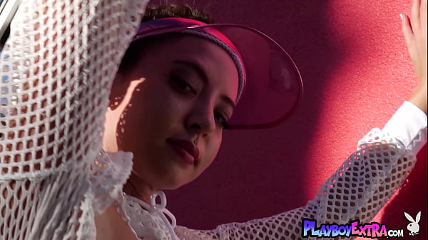 Skinny brunette teen drops off her tiny pink bikini and posing nude 