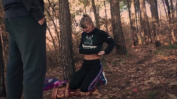 Blowjob and cum on tits in the forest russian stalker karina and security guard ivan