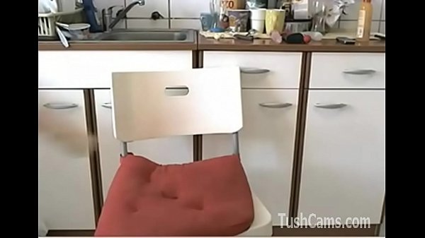 Nasty Blonde Chick masturbates using Sex Toys in the Kitchen