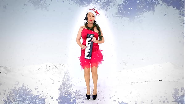 Pretty lady secretary dressed as a gnome santa's assistant on christmas eve