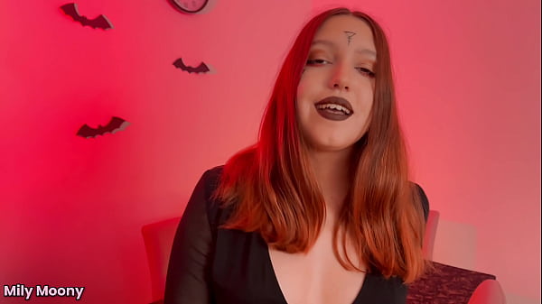 Hot redhead witch in shiny pantyhose traps you and obliges to creampie her pussy 