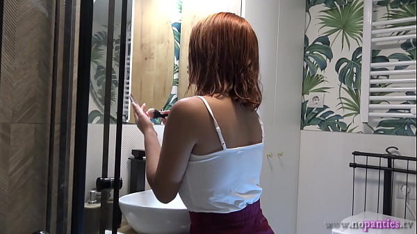 Play MP4 - Hot sexy tight pussy redhead girlfriend in the bathroom no panties tases in a miniskirt