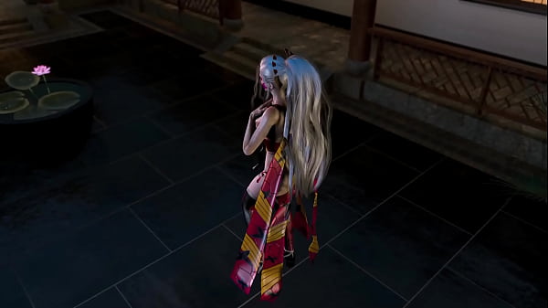 Dominant slut daki poses sensually at night in revealing chinese outfit 