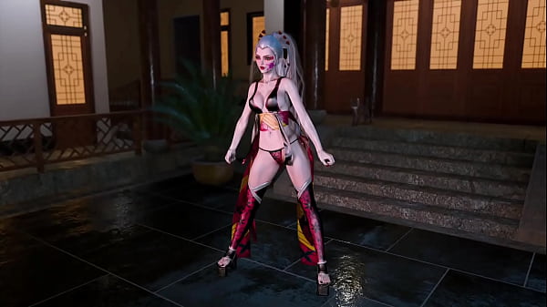 Dominant slut daki poses sensually at night in revealing chinese outfit 