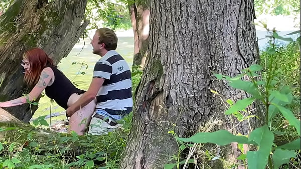 Double creampie fuck in woods with facial